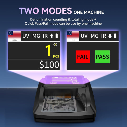Counterfeit Money Detector – Digital Screen, Denomination & Total Calculation, 4‑Way Scanning