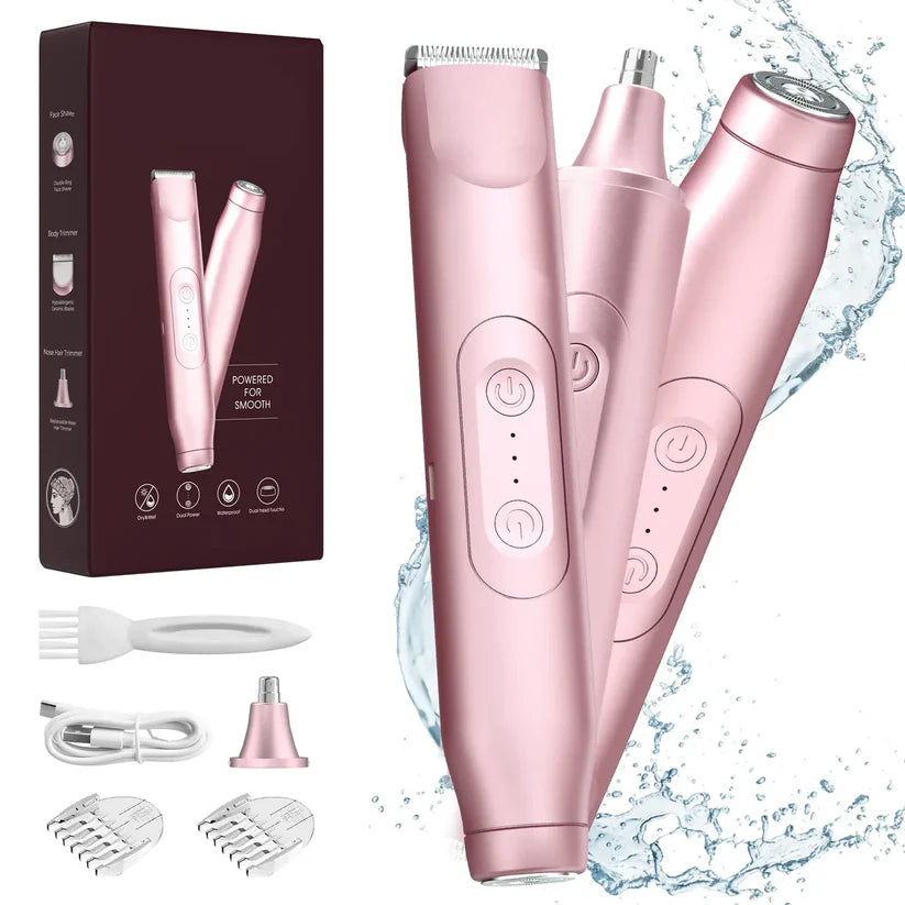 3-in-1 Portable Bikini Trimmer & Shaver – Dual-Head Design, IPX6 Waterproof, USB Rechargeable