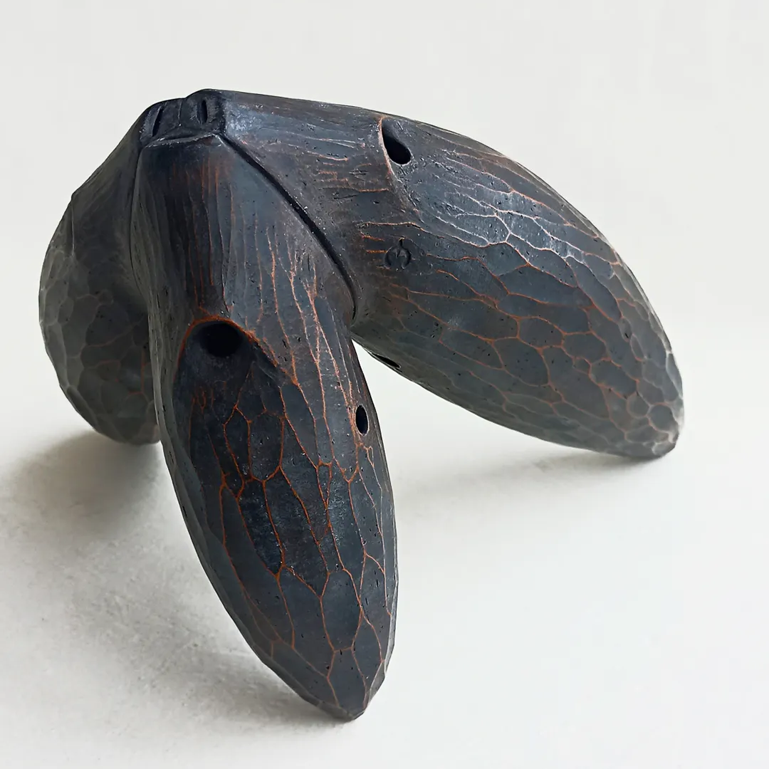 Triple Chamber Ceramic Flute – "Forest Meditation" Handcrafted Ocarina