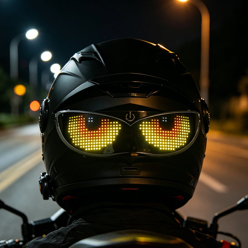 Smart LED Helmet Display – Bluetooth Customizable Animations for Motorcycle & Bike Helmets