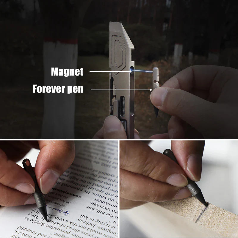 12-in-1 Titanium Multi-Function Pry Bar – Pen-Sized EDC Tool with Tritium Glow Slots
