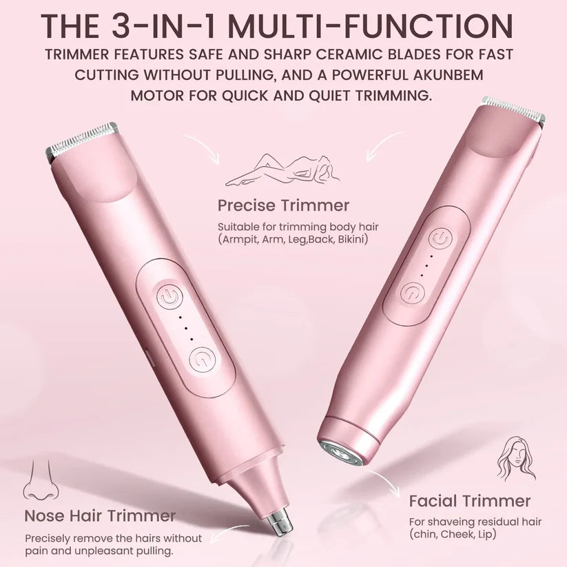 3-in-1 Portable Bikini Trimmer & Shaver – Dual-Head Design, IPX6 Waterproof, USB Rechargeable