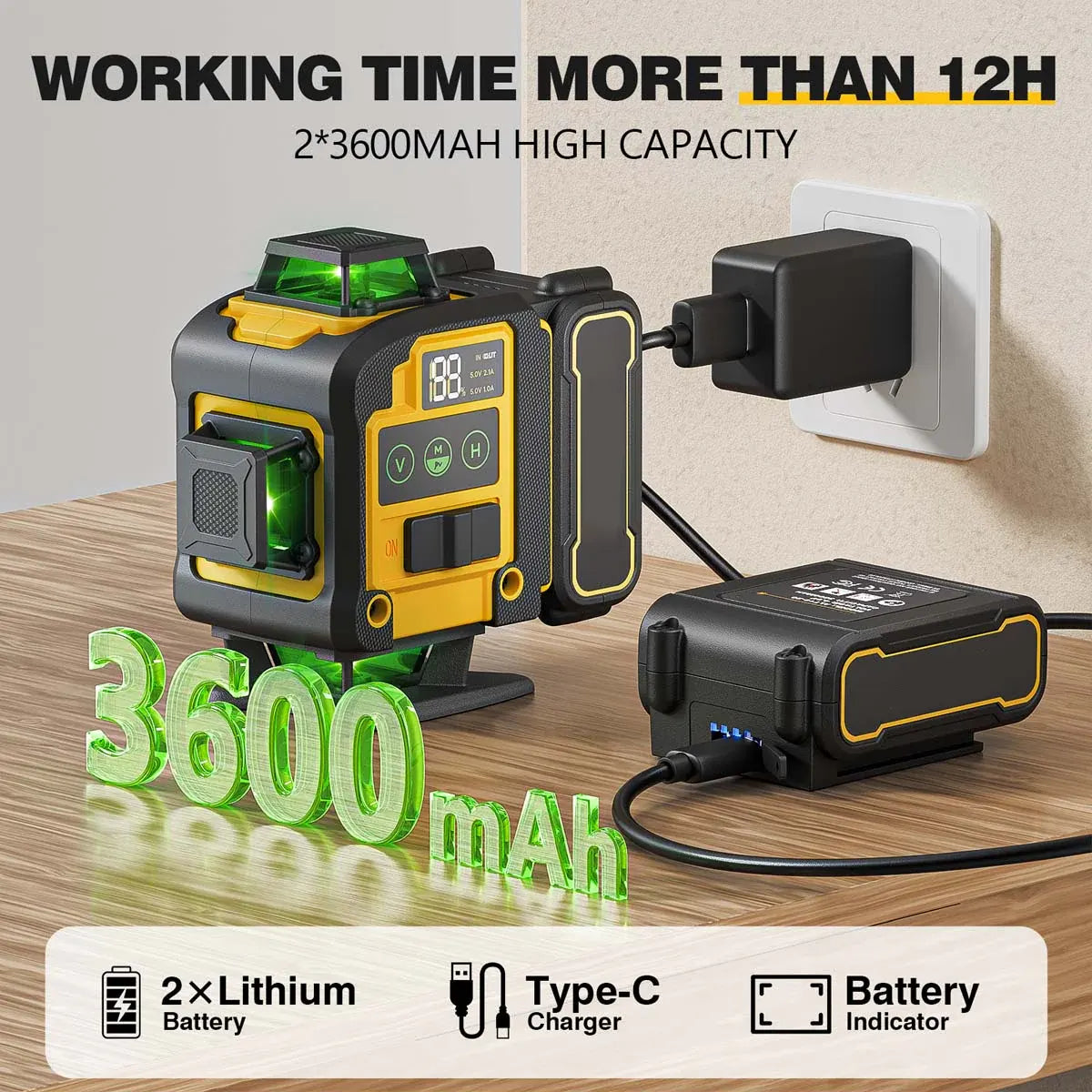 4D 360° Green Laser Level with Tripod – Self-Leveling Alignment Tool