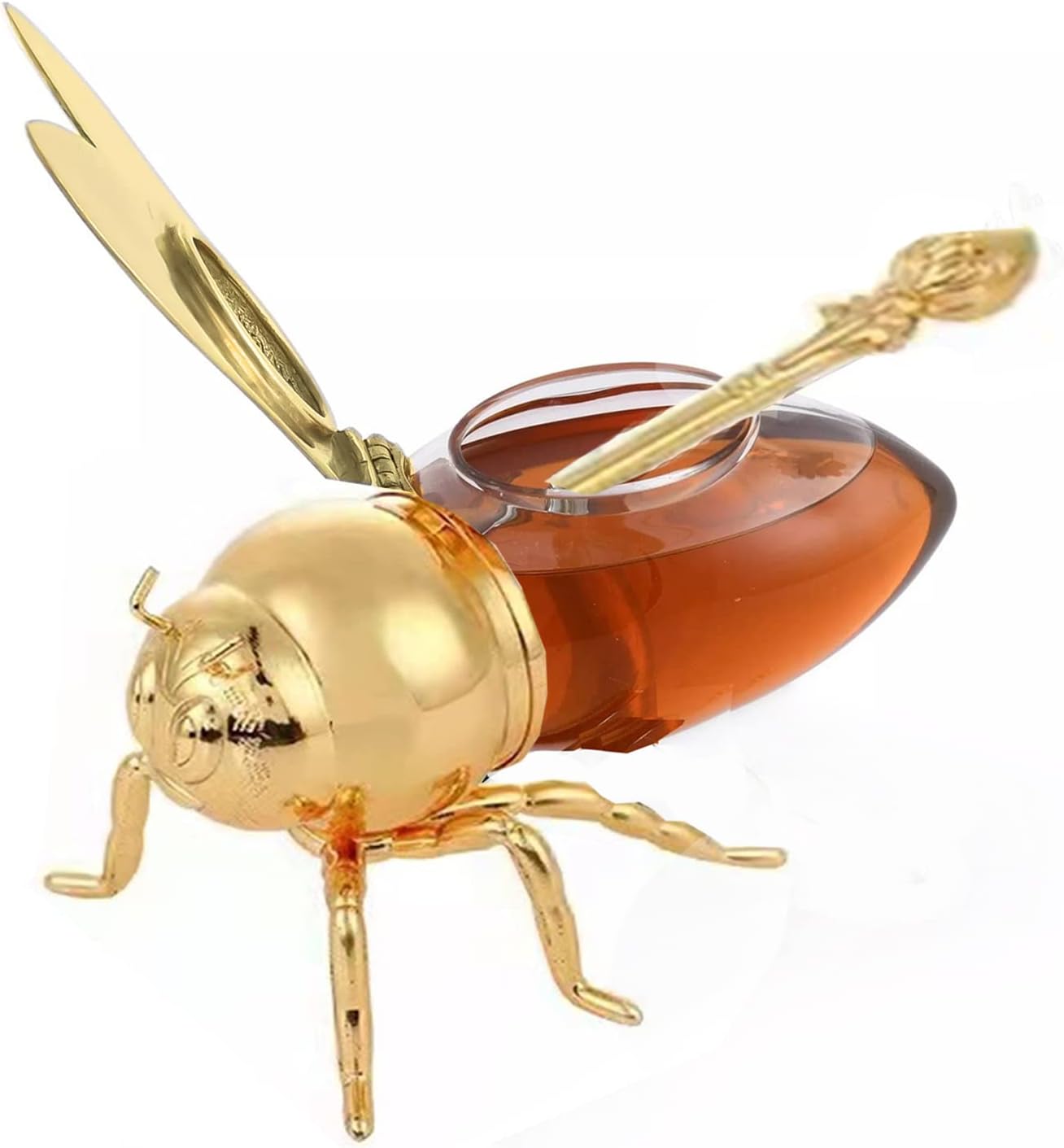 Bee Honey Pot with Dipper – Glass Jar, Hinged Wing Lid, Kitchen Storage & Gift