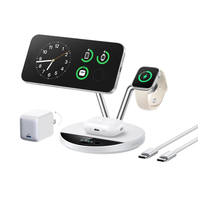 3-in-1 MagSafe Compatible Charging Station – 25W Fast Wireless Charging with Smart Display