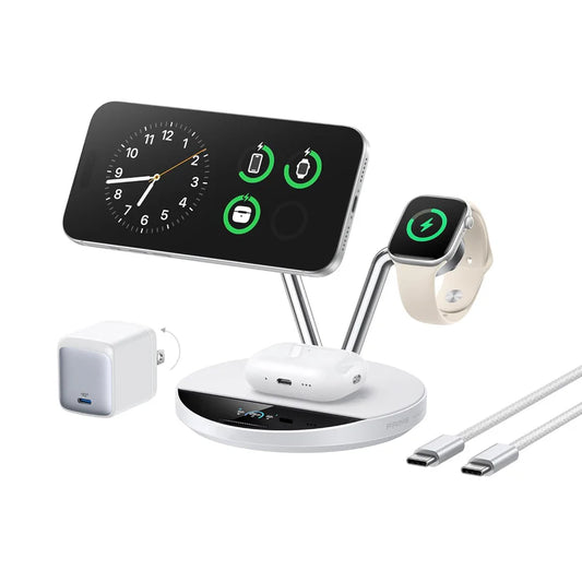 3-in-1 MagSafe Compatible Charging Station – 25W Fast Wireless Charging with Smart Display