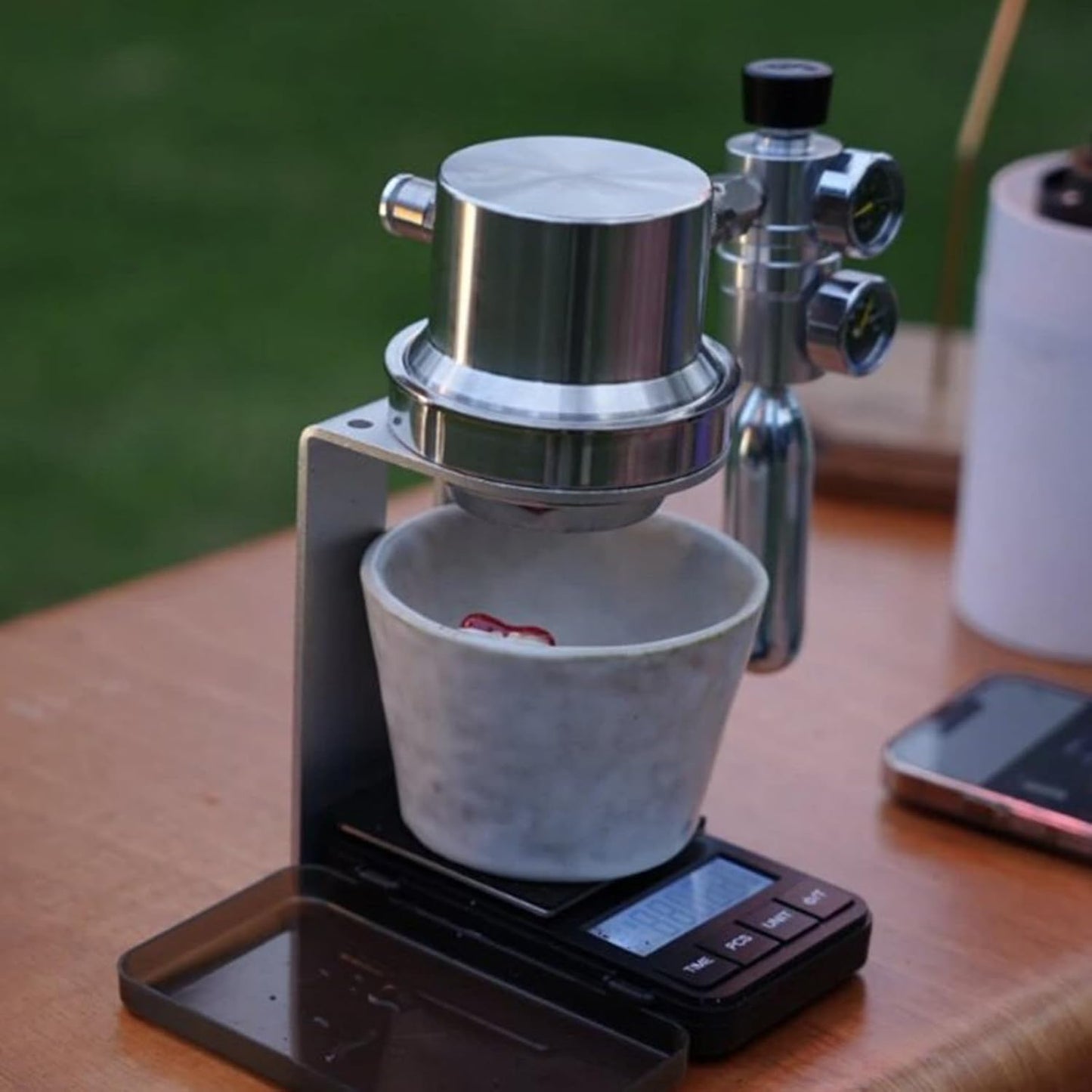 Pneumatic Espresso Machine – 9 Bar Extraction, Pressure Gauge, Stainless Steel, for Camping & Travel