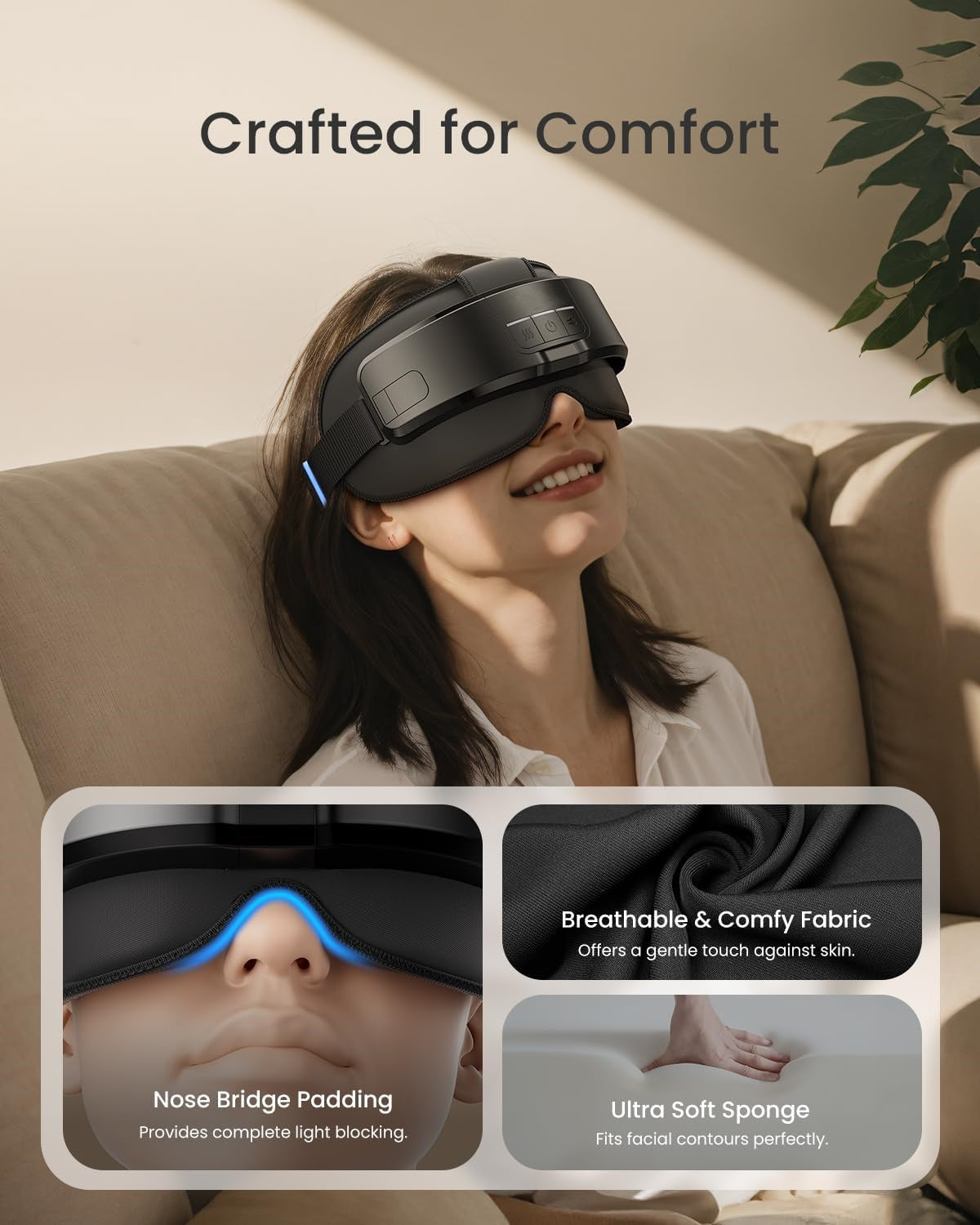 Head & Eye Massager – 3D Compression, Heat, Adjustable Intensity, and Bluetooth Music