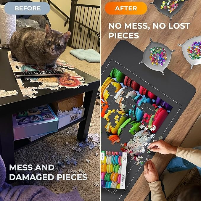 Roll-Up Puzzle Mat – Fits Up to 1500 Pieces, Non-Slip Base, with Sorting Trays & Storage Bag