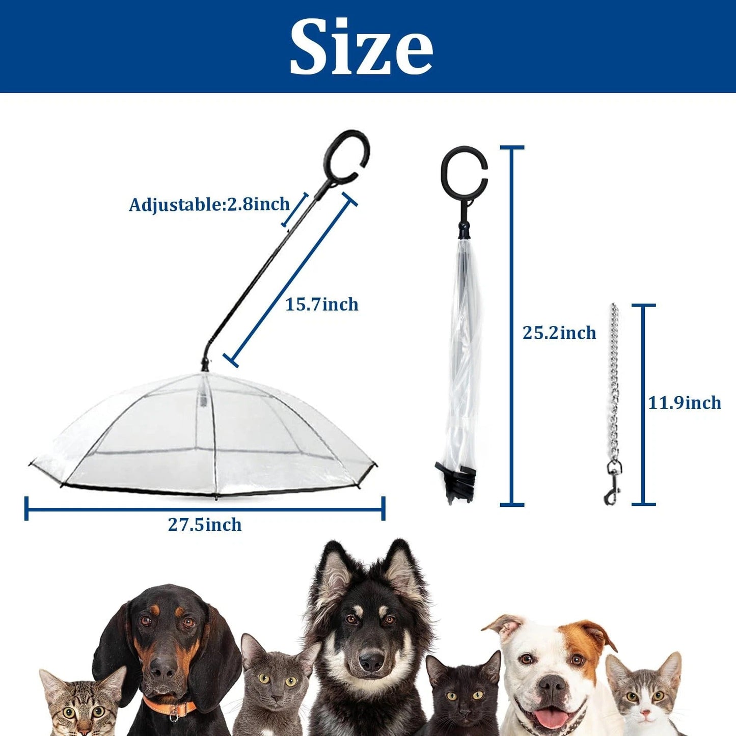 Transparent Foldable Pet Leash – Rain Protection, Adjustable Length, Portable