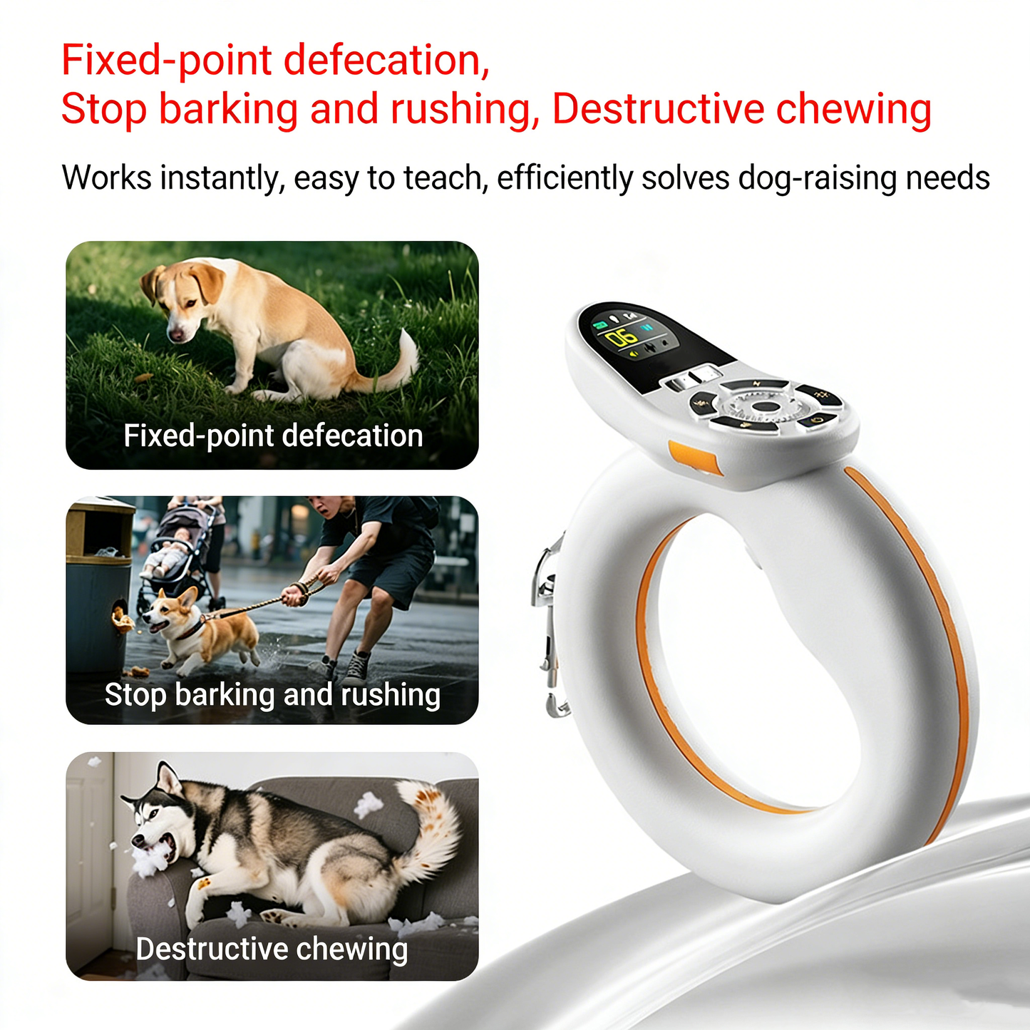 Wireless Pet Trainer + Retractable Leash – One-Button Brake System