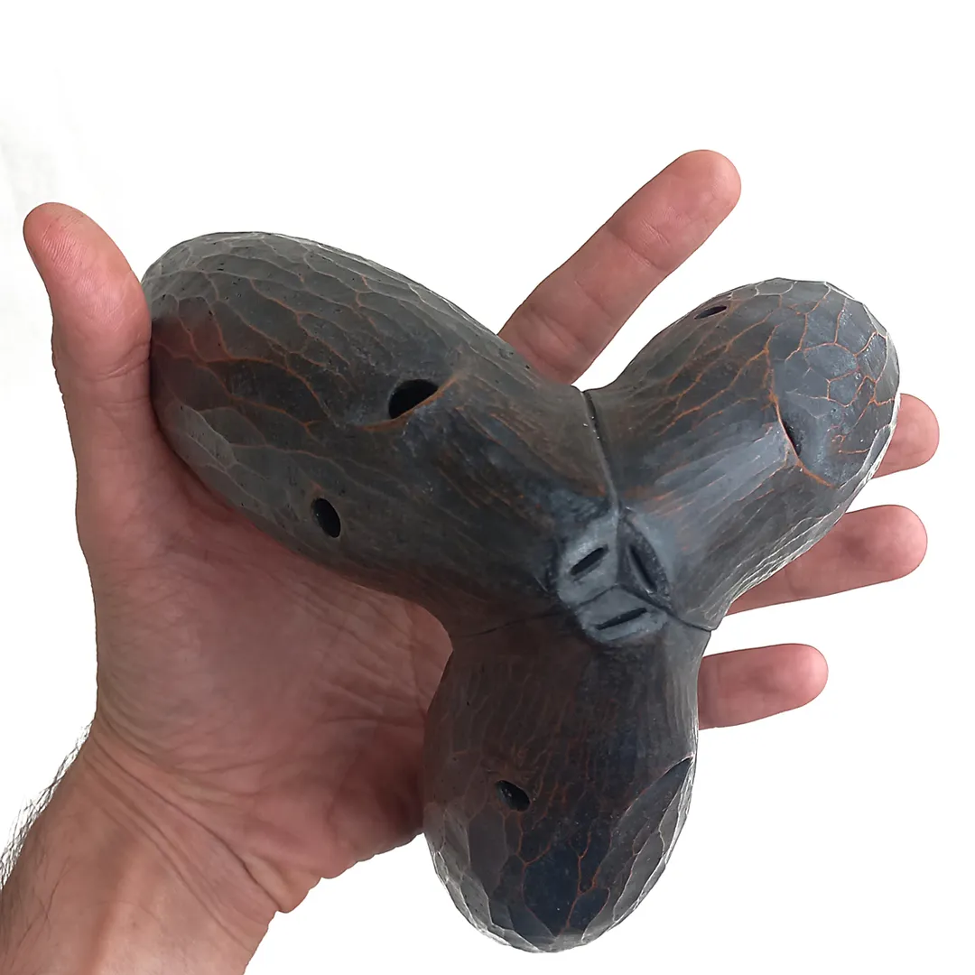 Triple Chamber Ceramic Flute – "Forest Meditation" Handcrafted Ocarina