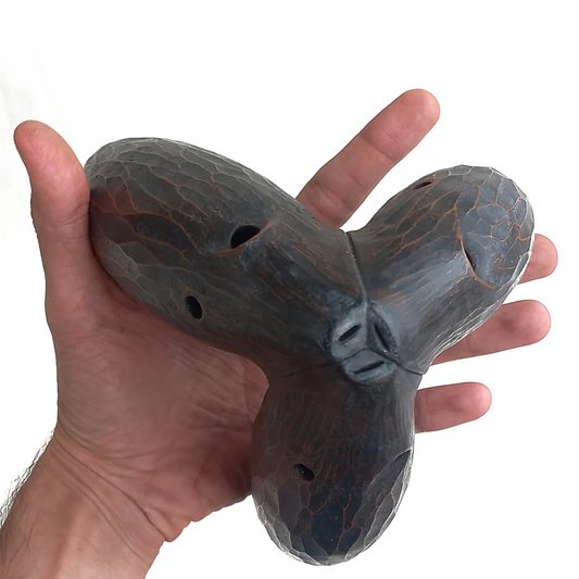 Triple Chamber Ceramic Flute – "Forest Meditation" Handcrafted Ocarina