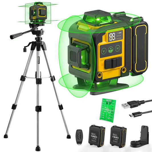 4D 360° Green Laser Level with Tripod – Self-Leveling Alignment Tool