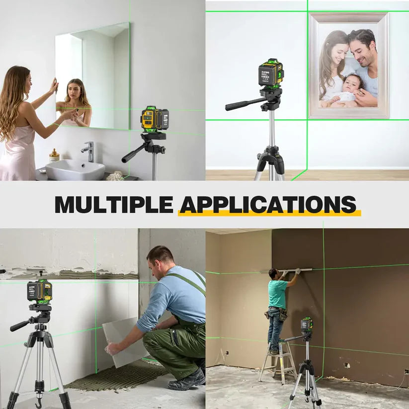 4D 360° Green Laser Level with Tripod – Self-Leveling Alignment Tool