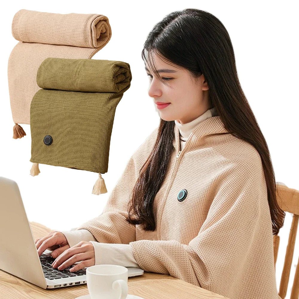 USB Heated Shawl Blanket – Wearable Electric Heating Shawl with Zipper Closure