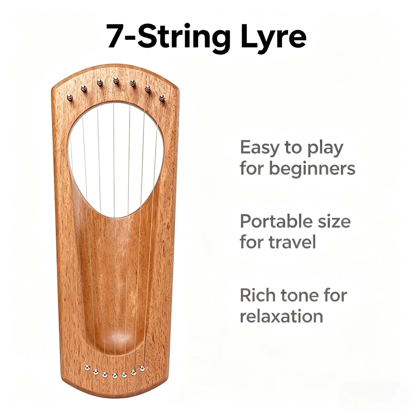 7-String Finger-Plucked Harp — Crafted from Cherry Wood and Beech Wood
