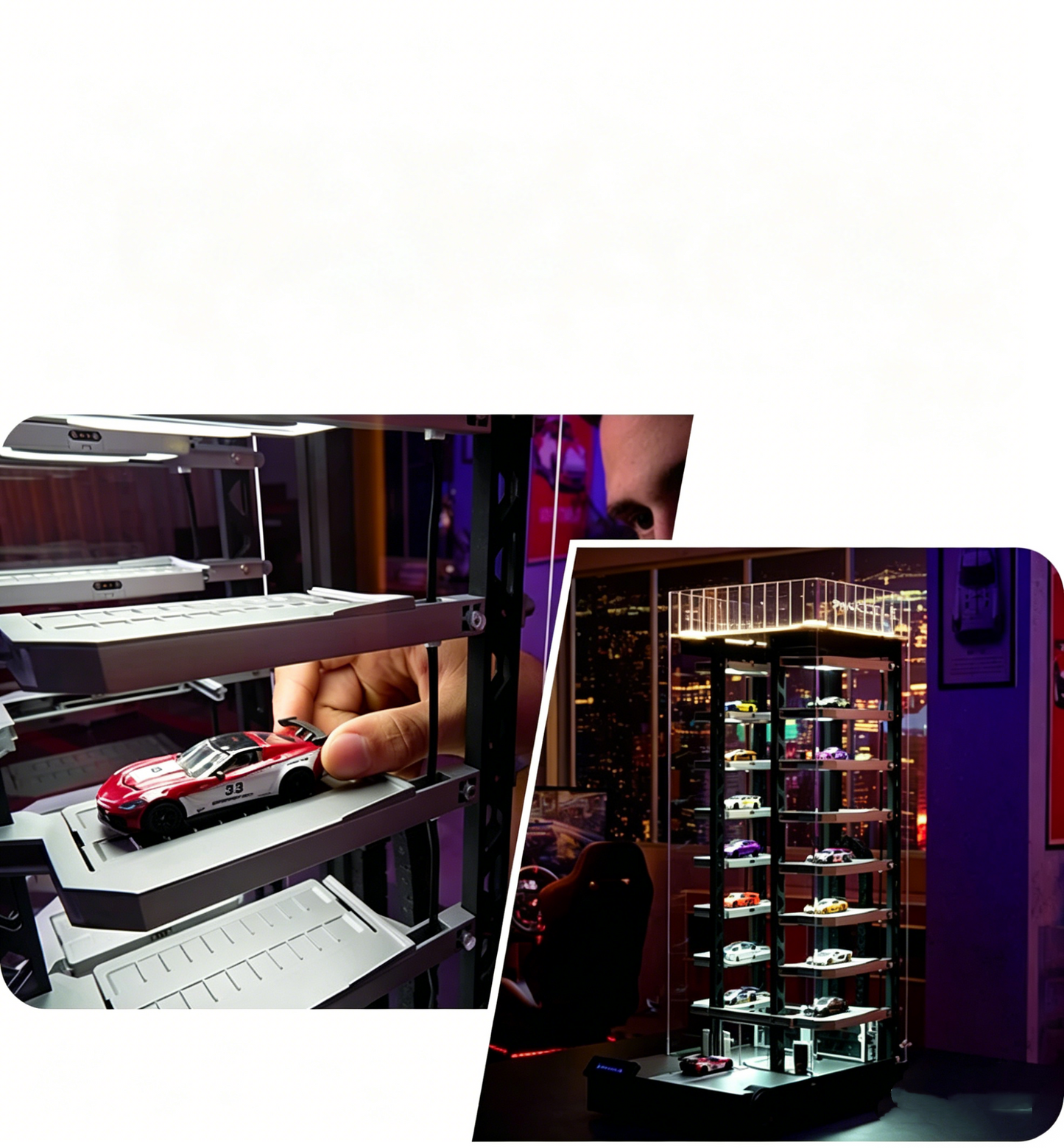 Smart Display Garage for 1:64 Scale Models – App-Controlled, 14 Slots, PRO Recognition Available